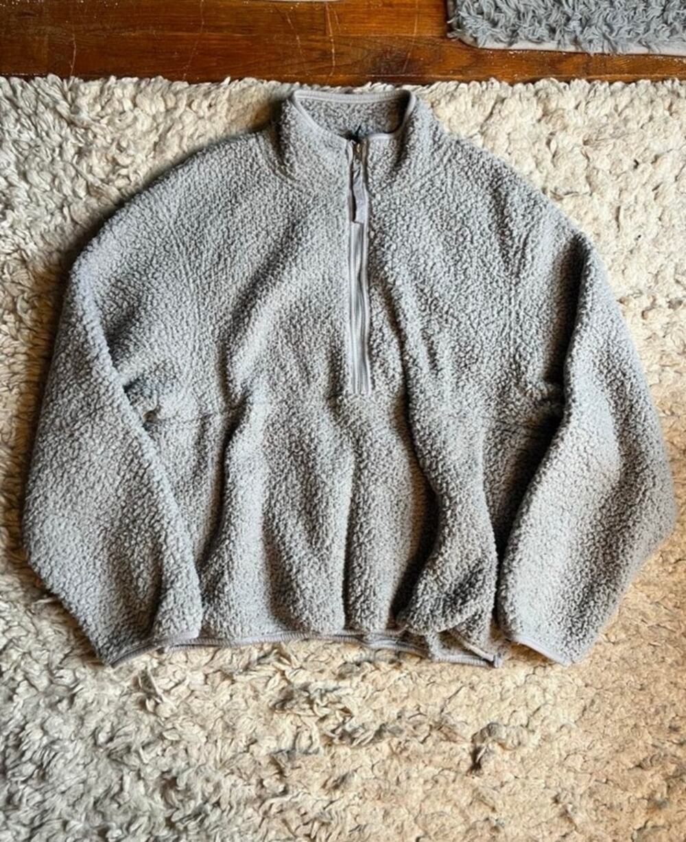Cotton On Body Gray Sherpa Fleece Quarter Zip Pullover Sweatshirt
